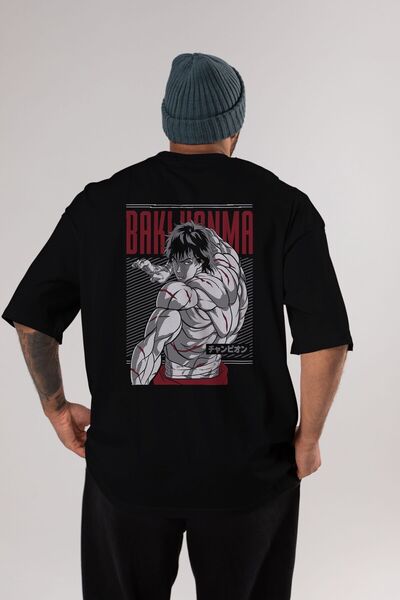 Ankhises BAKI HANMA Anime Back Printed Black Oversize T-shirt Men Women