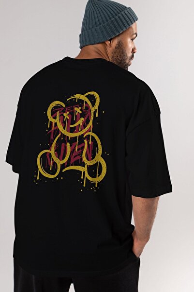 Ankhises Zero Hug Bear Back Štampano Crna Oversize kroj T-shirt Unisex Muškar...