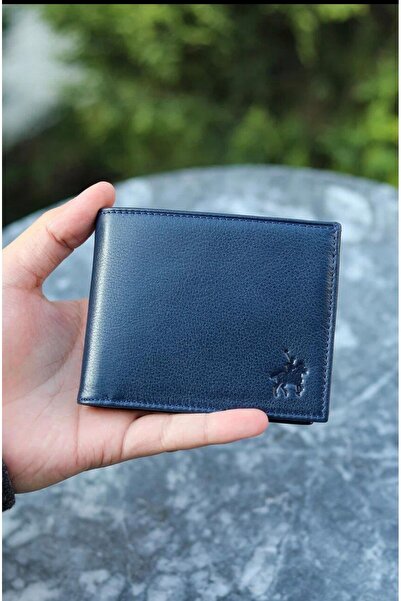 LEWİS POLO محفظة رجالية من الجلد الطبيعي من دراس باللون الأزرق الداكن مع العد...