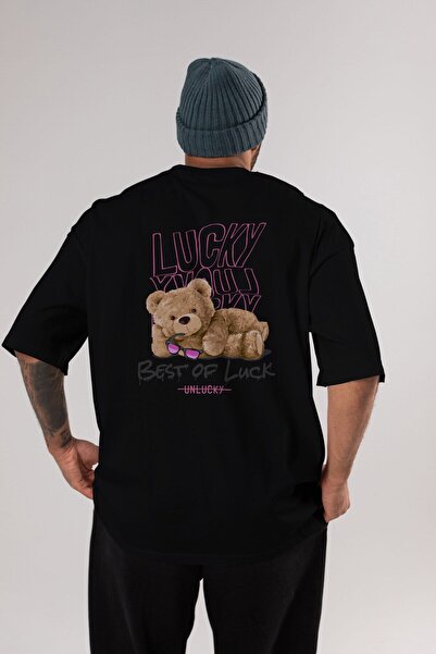 Ankhises Najbolja majica sa leđnim printom Lucky Bear, crna, oversize, unisex...
