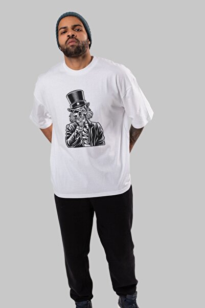 Ankhises Унисекс бела T-shirt са Oversize kroj и Štampano лобање са предње ст...