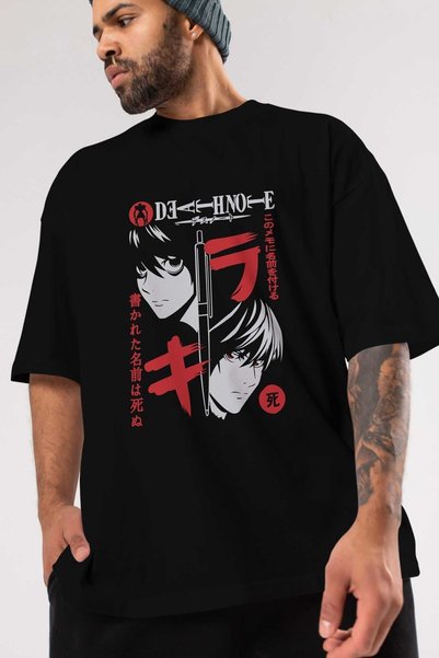Ankhises DEATHNOTE L vs KIRA Anime Front Printed Black Oversize t-shirt Men Women