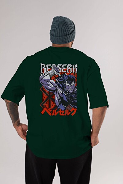 Ankhises GUTS Berserk Anime Arka Štampano Emerald Green Oversize kroj T-shirt...
