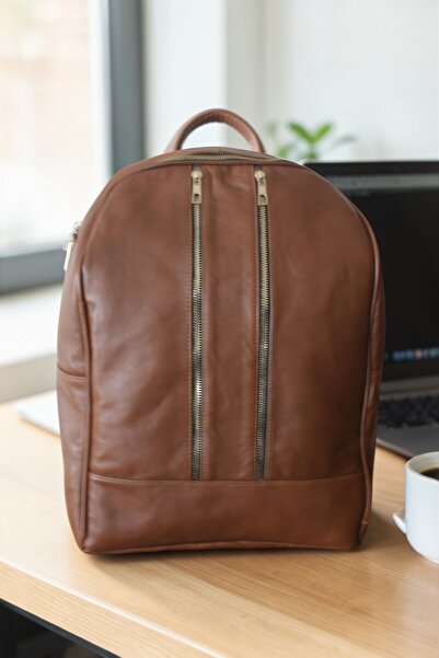 MEBES Genuine Leather Notebook Backpack Brown Notebookleatherkhvm1