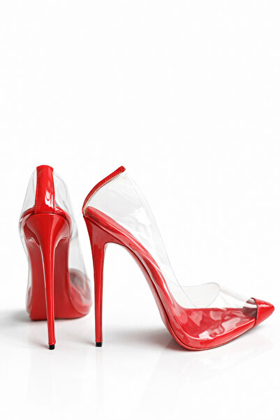 HAYYSHOES Galadriel Şeffaf Kırmızı Rugan 1 Cm Gizli Platformlu Stiletto Kadın...