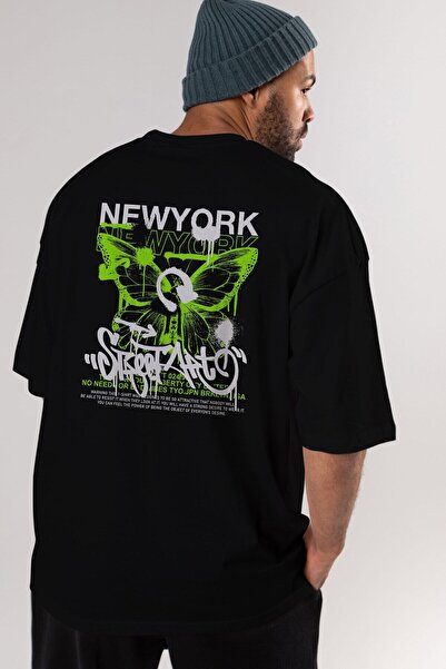 Ankhises New York Street Style Back Printed Μαύρο μπλουζάκι Oversize Unisex Α...