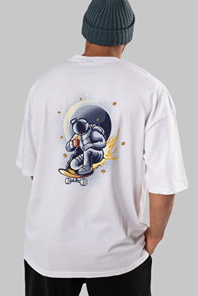 Ankhises Astro Coffee Addict Back Štampano Bela Oversize kroj T-shirt Unisex ...