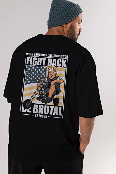 Ankhises Τραμπ ποδηλάτης πίσω με στάμπα μαύρο μπλουζάκι υπερμεγέθη Unisex ανδ...