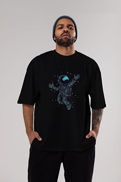 Ankhises Srećan Astronaut Prednja strana Štampano Crna Oversize kroj T-shirt ...