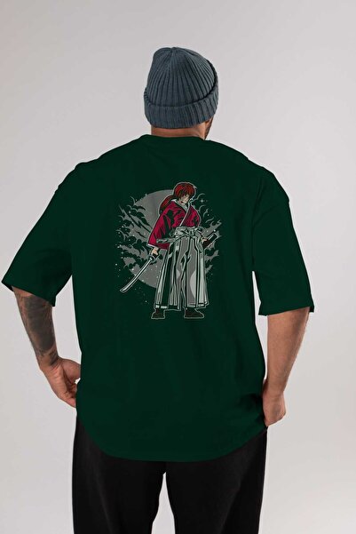 Ankhises Kenshin Back Štampano Emerald Green Oversize kroj T-shirt Unisex Muš...