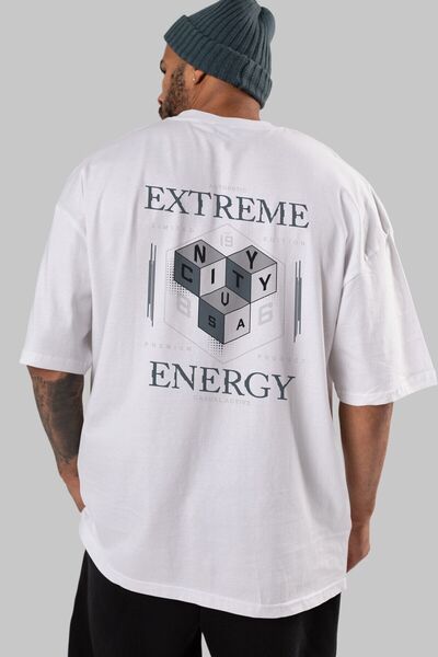 Ankhises Extreme Energy Back Štampano Bela Oversize kroj T-shirt Unisex Muška...