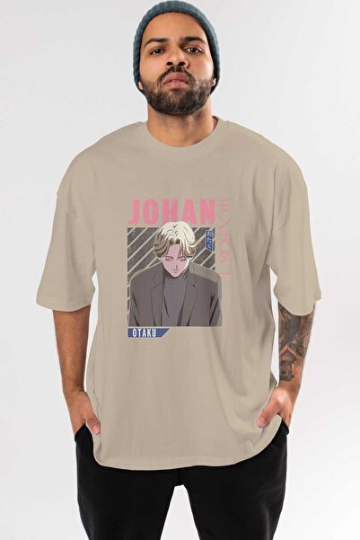 Ankhises Johan Liebert MONSTER Anime Front Štampano Bež Oversize kroj T-shirt...