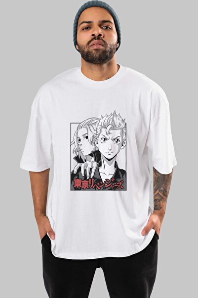 Ankhises TOKYO REVENGERS Anime Prednja strana Štampano Bela Oversize kroj T-s...