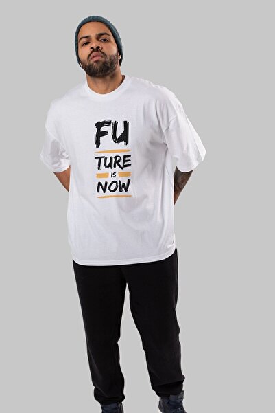 Ankhises Muška Ženska okrugla kragna Bela Oversize kroj T-shirt - 'Budućnost ...