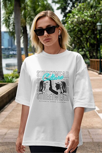 Ankhises Kultura Streetwear sa štampanim prednjim delom Štampano Belo Oversiz...
