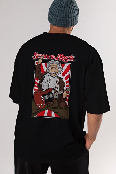 Ankhises Einstein Science Back Štampano Crna Oversize kroj T-shirt Unisex Muš...