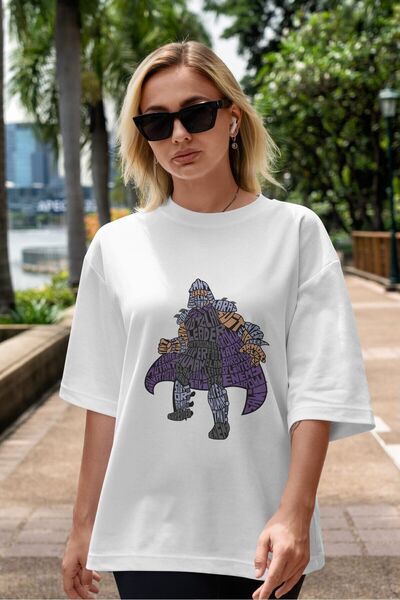 Ankhises Vođa klana stopala Prednja Štampano Bela Oversize kroj T-shirt Unise...