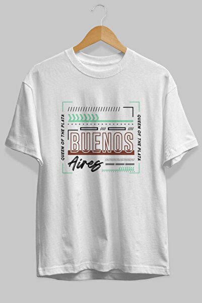 Ankhises Tricou alb oversize cu imprimeu în față Buenos Aires, unisex, bărbaț...