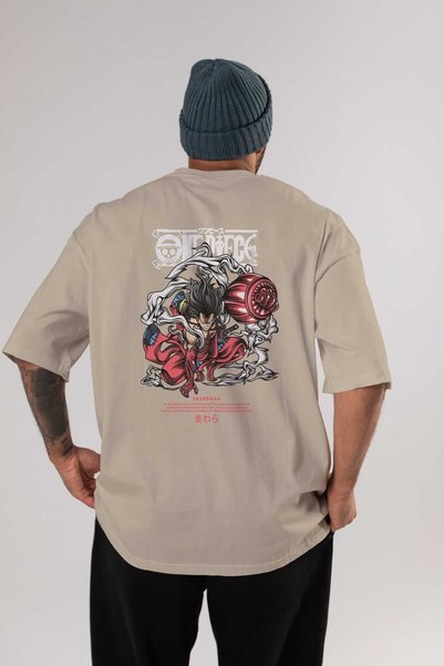 Ankhises One Piece Snakeman Anime Leđa Štampano Bež Oversize kroj T-shirt 100...