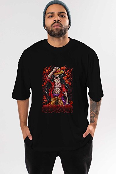 Ankhises MONKEY D. LUFFY (3) Anime Front Štampano Crna Oversize kroj T-shirt ...