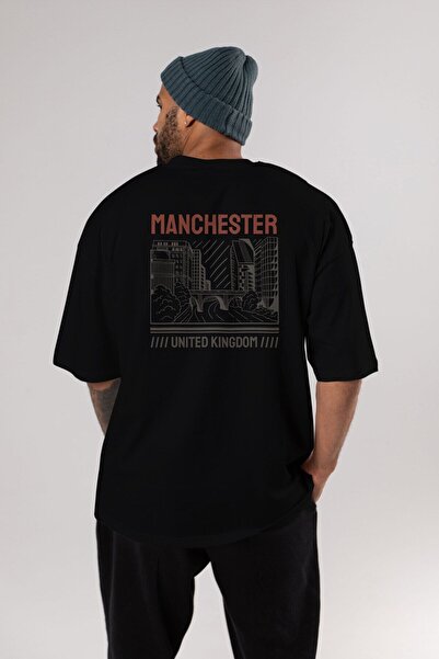Ankhises Manchester Back Štampano Crna Oversize kroj T-shirt Unisex Muškarci ...