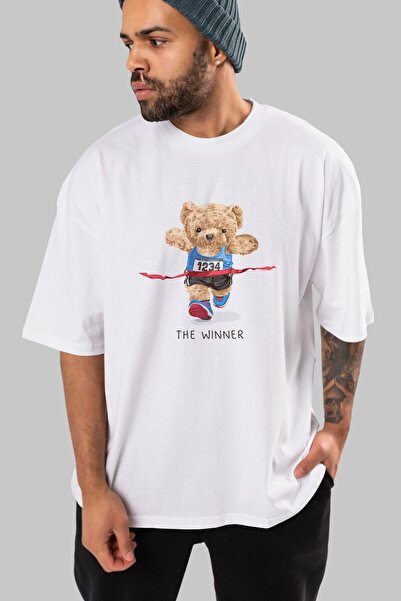 Ankhises Medvedić Pobednik Prednja strana Štampano Bela Oversize kroj T-shirt...