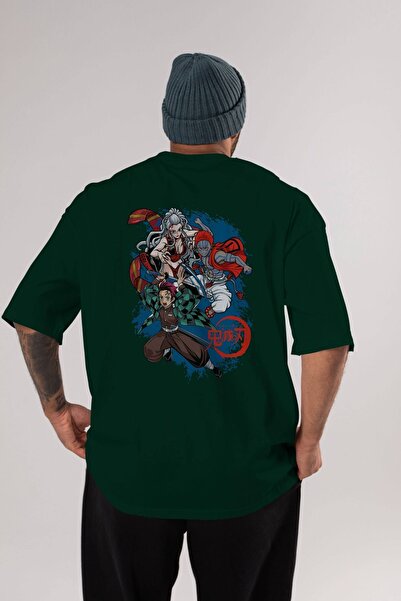 Ankhises TANJIRO, AKAZA, DAKI Anime Back Štampano Emerald Green Oversize kroj...