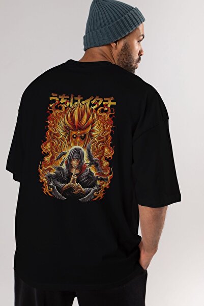 Ankhises NARUTO ITACHI UCHIHA Anime Spate Imprimat Negru Tricou Oversize bărb...