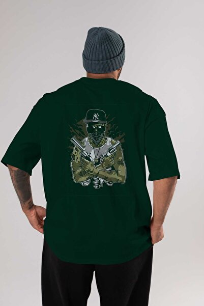 Ankhises Gangsta Zombie Back Štampano Emerald Green Oversize kroj T-shirt Uni...