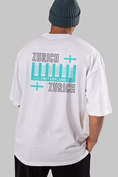 Ankhises Zurich Back Printed White Oversize T-shirt Unisex Ανδρικό Γυναικείο ...