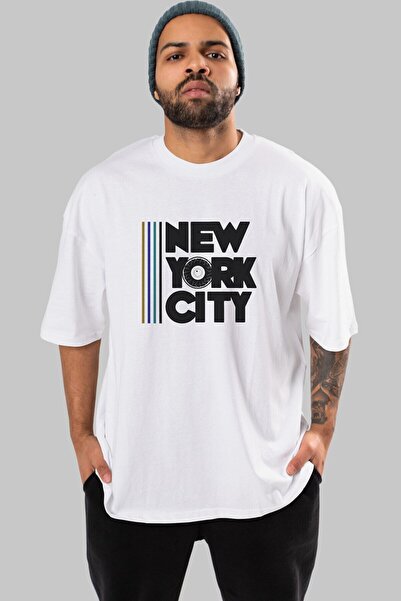 Ankhises Njujorkski stil prednje strane Štampano bela Oversize kroj T-shirt u...