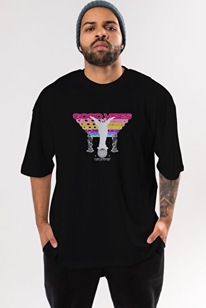 Ankhises Good Vibes Front Štampano Black Oversize kroj T-shirt Unisex Muškarc...