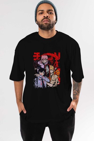 Ankhises CHAINSAWMAN CREW Anime μπροστινό εμπριμέ μαύρο μπλουζάκι Oversize Αν...
