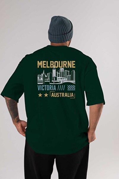 Ankhises Melburn Back Štampano Emerald Green Oversize kroj T-shirt Unisex Muš...