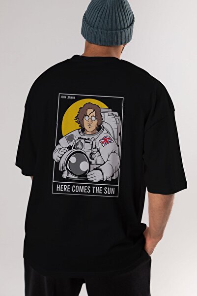 Ankhises Džon Lenon Astronaut Leđa Štampano Crna Oversize kroj T-shirt Unisex...