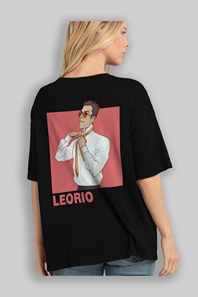 Ankhises Leorio Paladiknight 5 Anime Leđa Štampano Crna Oversize kroj T-shirt...