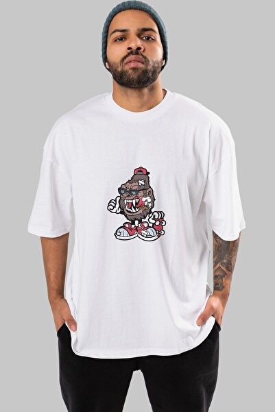 Ankhises Gorilla Skater Front Štampano Bela Oversize kroj T-shirt Unisex Mušk...