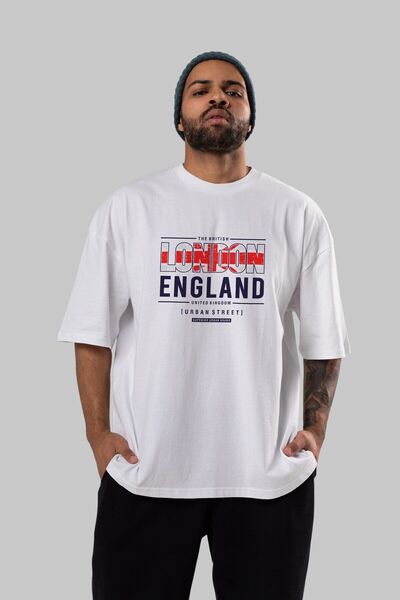 Ankhises London Engleska Prednja Štampano Bela Oversize kroj T-shirt Unisex M...