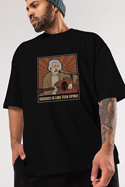 Ankhises Kurt Einstein okrugla kragna Unisex Oversize kroj Crna T-shirt