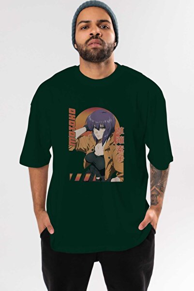 Ankhises Motoko Kusanagi 9 Anime Front Štampano Emerald Green Oversize kroj T...
