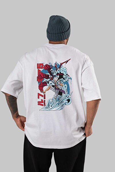Ankhises MONKEY D. LUFFY GEAR5 2 Anime Leđa Štampano Bela Oversize kroj T-shi...
