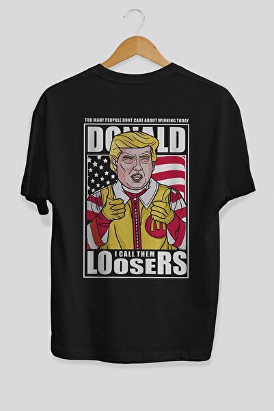 Ankhises Ronald Trump Back Štampano Crna Oversize kroj T-shirt Unisex Muškarc...