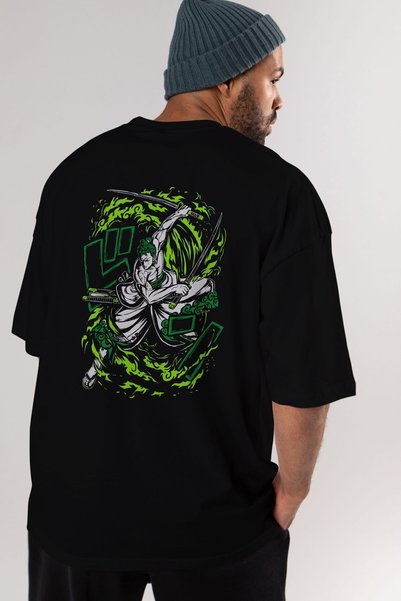 Ankhises ZORO-ONE PIECE (2) Anime Back Printed Black Oversize t-shirt Men Women