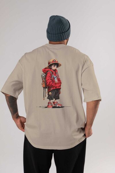 Ankhises Μπλουζάκι One Piece με στάμπα στην πλάτη, μπεζ, oversize, με λαιμόκο...