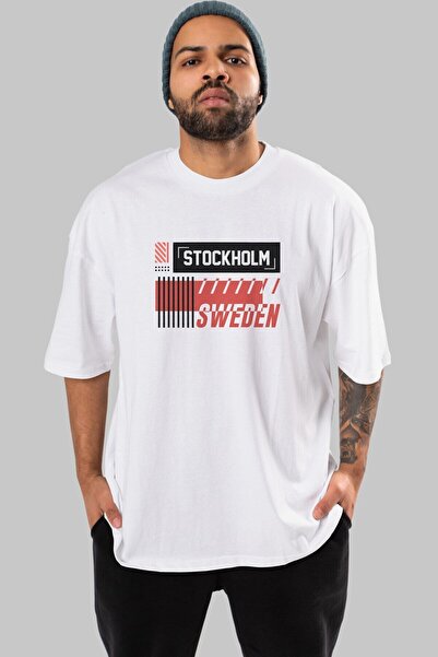 Ankhises Stockholm Front Štampano Bela Oversize kroj T-shirt Unisex Muškarci ...