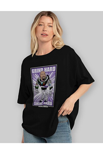 Ankhises Dwayne Johnson Prednja strana Štampano Crna Oversize kroj T-shirt Un...