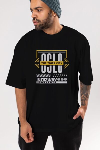 Ankhises Oslo Front Štampano Crna Oversize kroj T-shirt Unisex Muškarci Žene ...