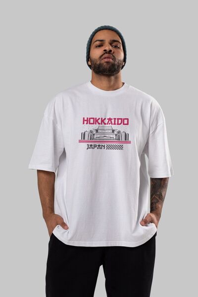 Ankhises Hokkaido Front Štampano Bela Oversize kroj T-shirt Unisex Muškarci Ž...