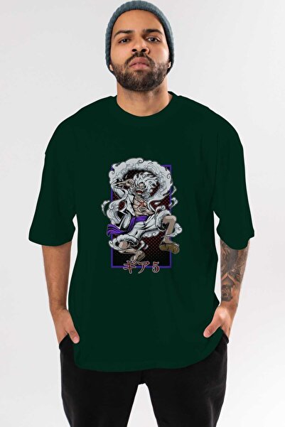 Ankhises LUFFY GEAR 5 RECUADRO Anime Front Štampano Emerald Green Oversize kr...