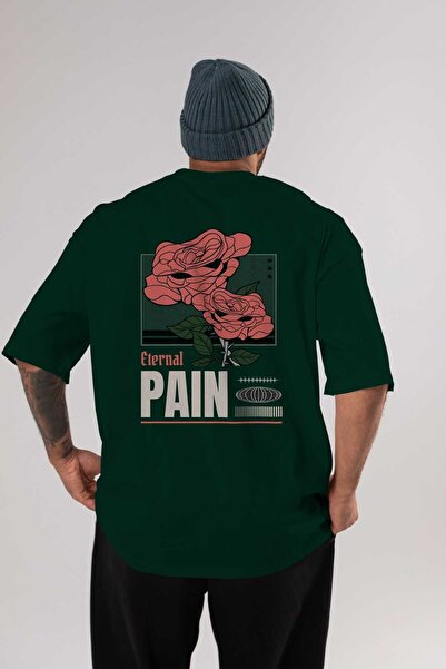 Ankhises Večni bol leđa Štampano smaragdno zelena Oversize kroj T-shirt unise...